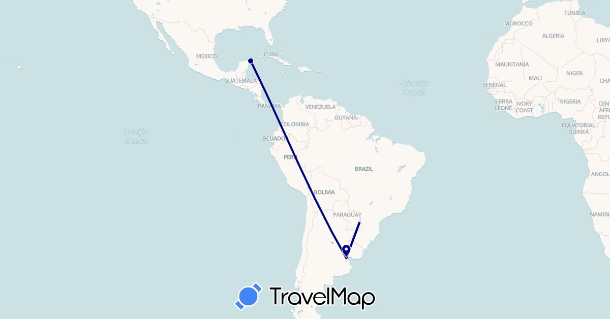 TravelMap itinerary: driving in Argentina, Mexico (North America, South America)